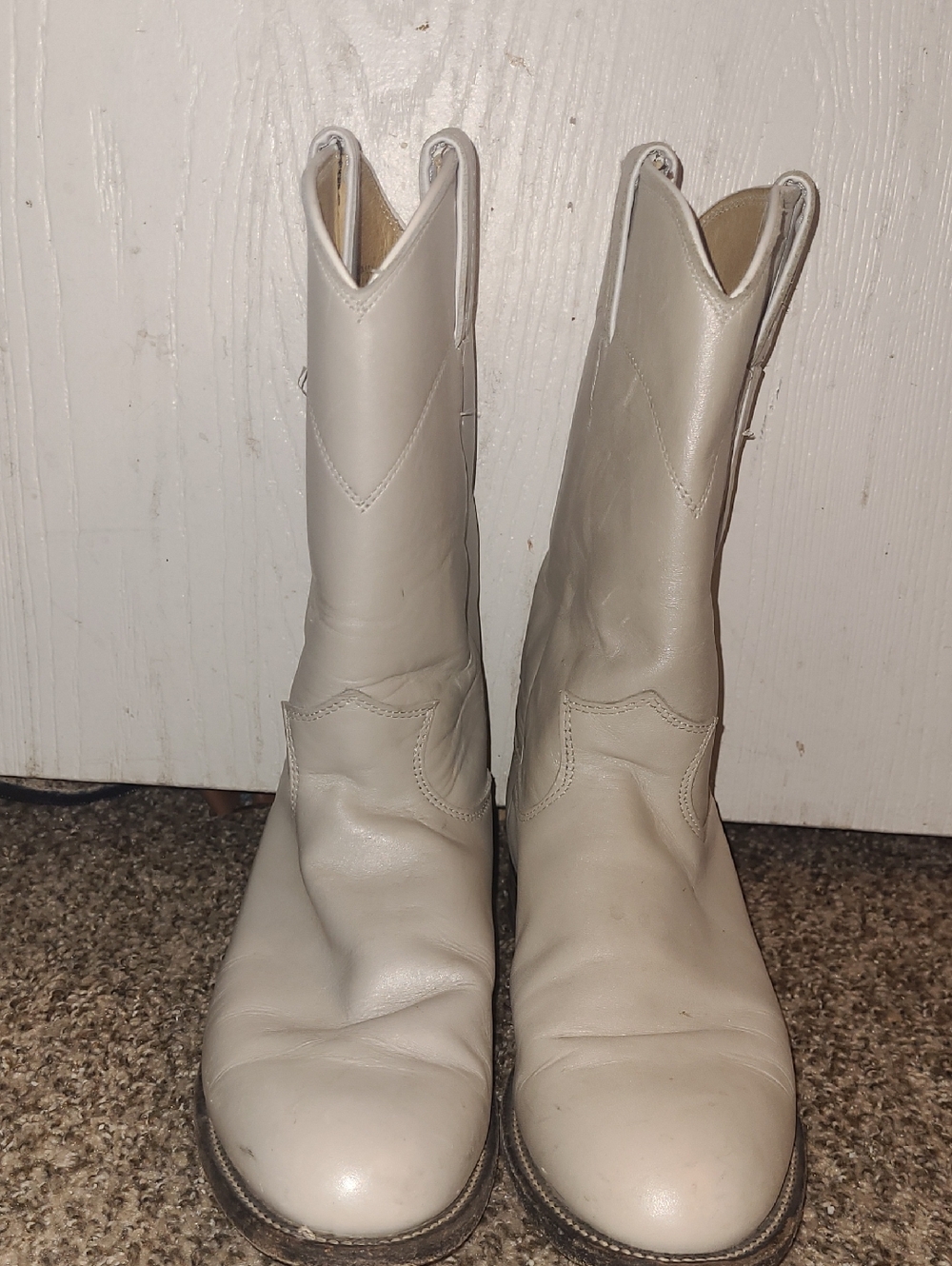 Justin Boots White Leather Western Combat Moto Boots